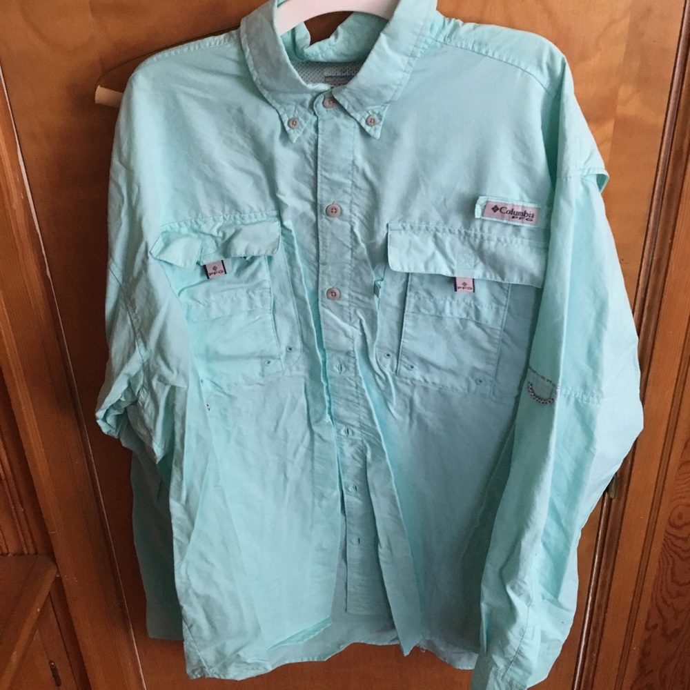 Columbia PFG Fishing Shirt Aqua Blue